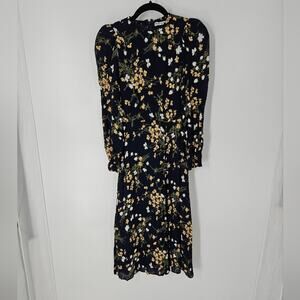 Reformation Navy Floral Bernadette High Neck Midi Dress 0
